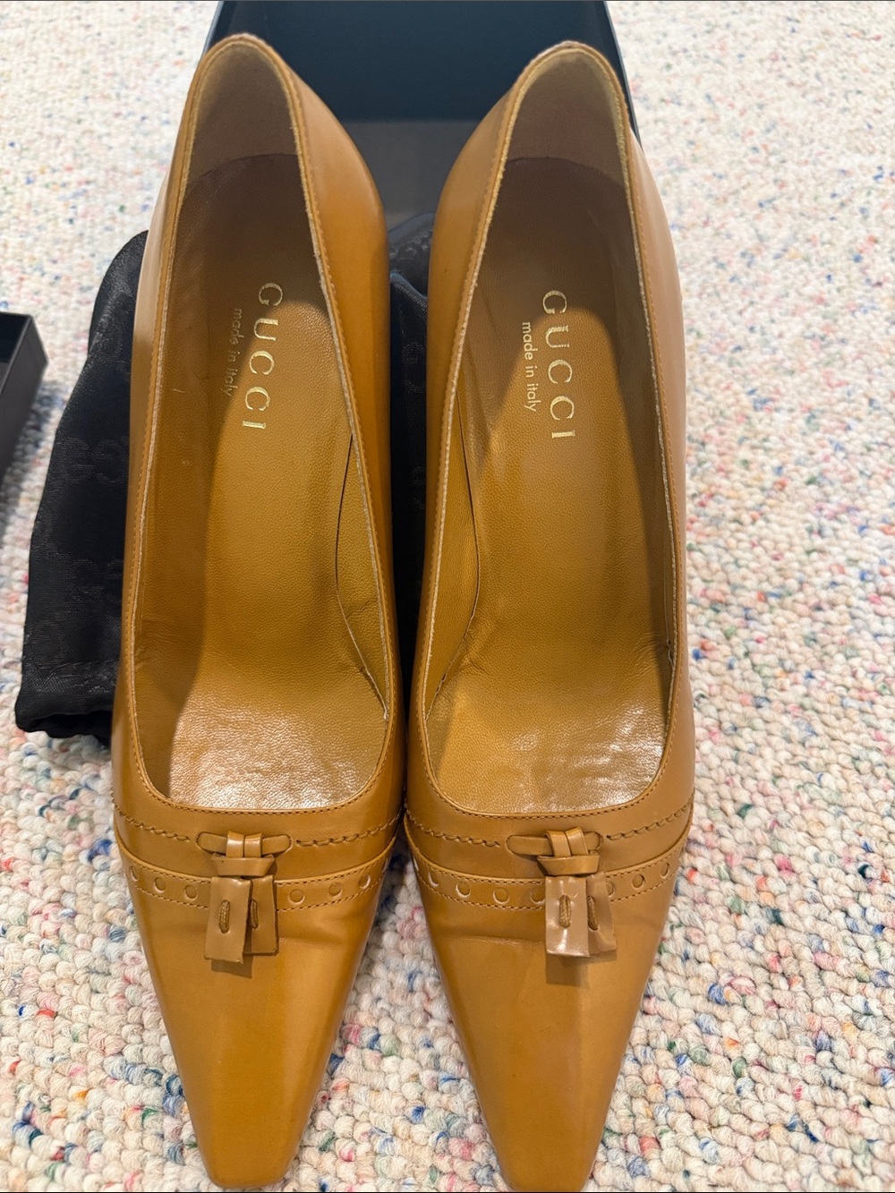 Gucci Tan Leather Pointed Tassel Pumps